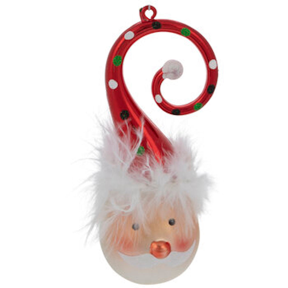 Robert Stanley Curly Santa Hat Glass Christmas Ornament New with Tag
