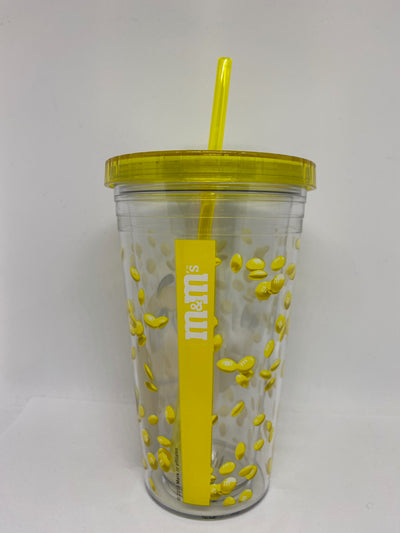 M&M's World Yellow Big Face Lentils Tumbler with Straw New