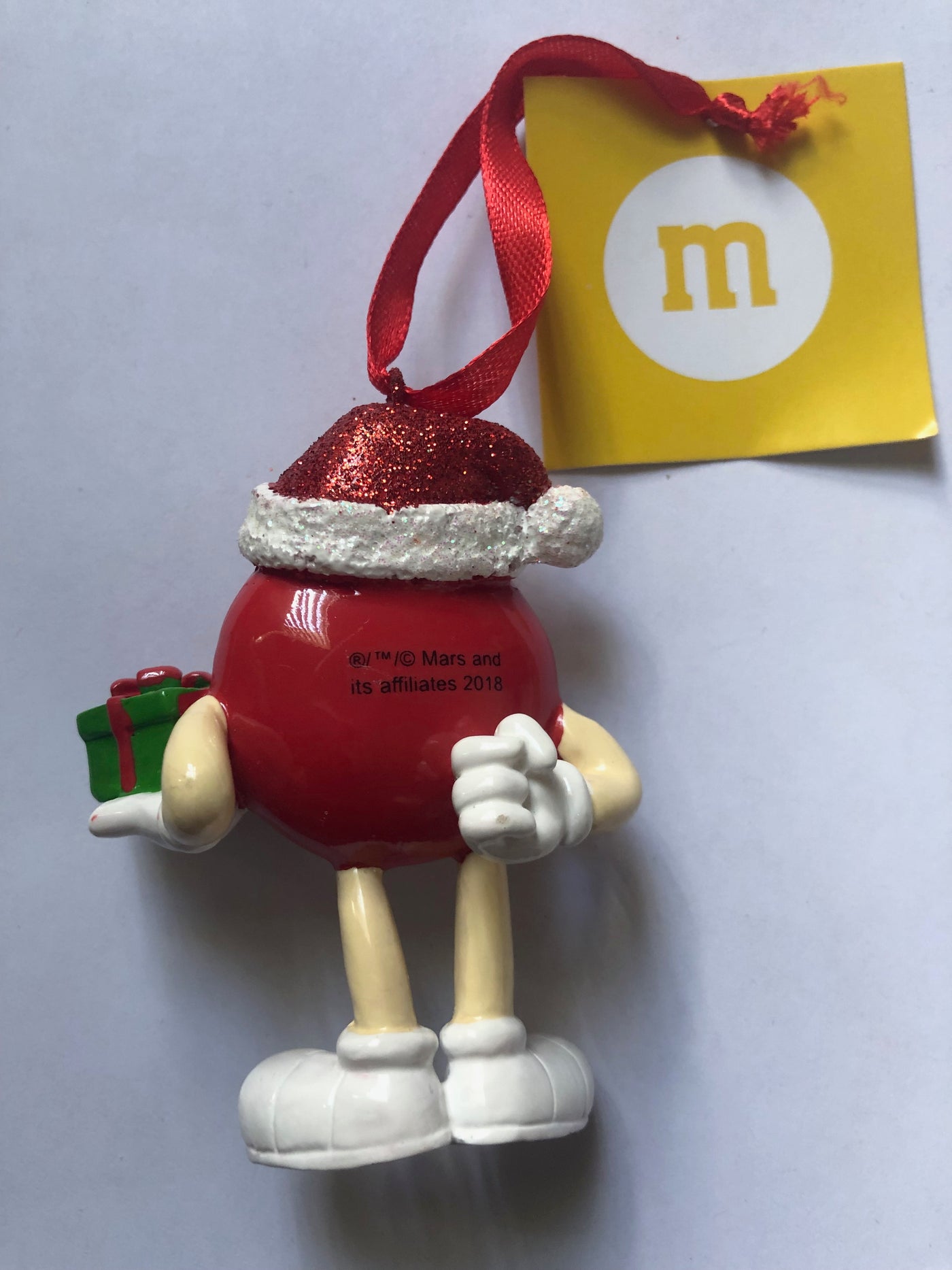 M&M's World Red Character with Present Resin Christmas Ornament New with Tag