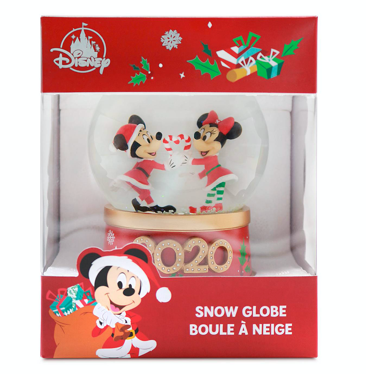 Disney Store 2020 Mickey and Minnie Christmas Holiday Snowglobe New with Box