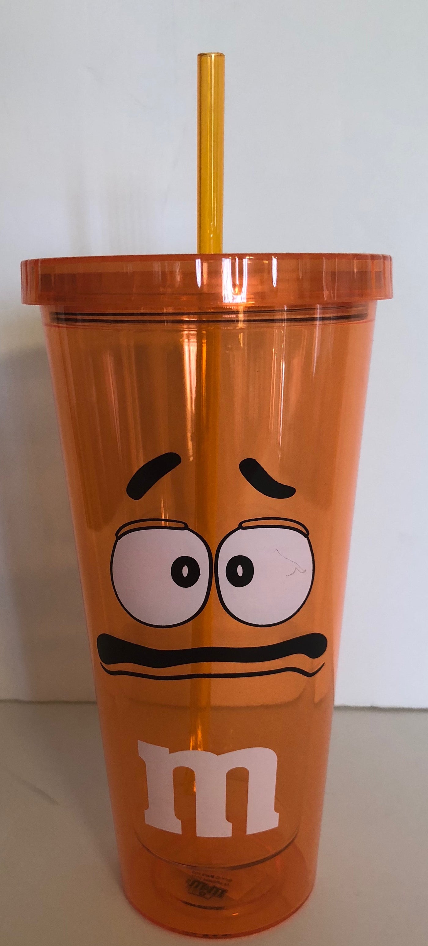 M&M's World Orange Character Big Face Tumbler with Straw New
