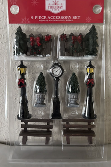 Holiday Time 9 pcs Accessory Set Indoor Christmas Village Decoration New Sealed
