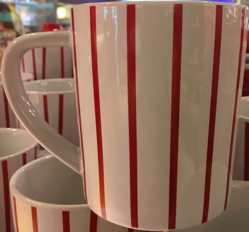 M&M's World Red Vertical Stripes Ceramic Coffee Mug New