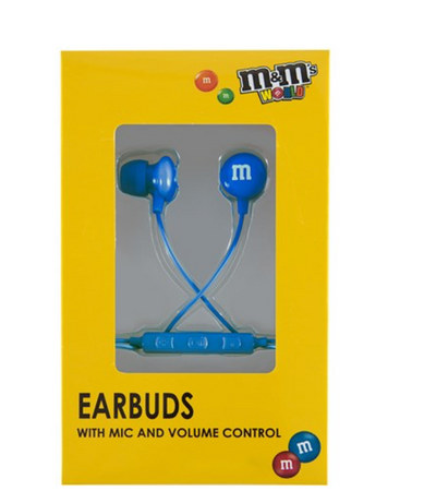 M&M's World Blue Wired Ear Buds with Microphone New with Box