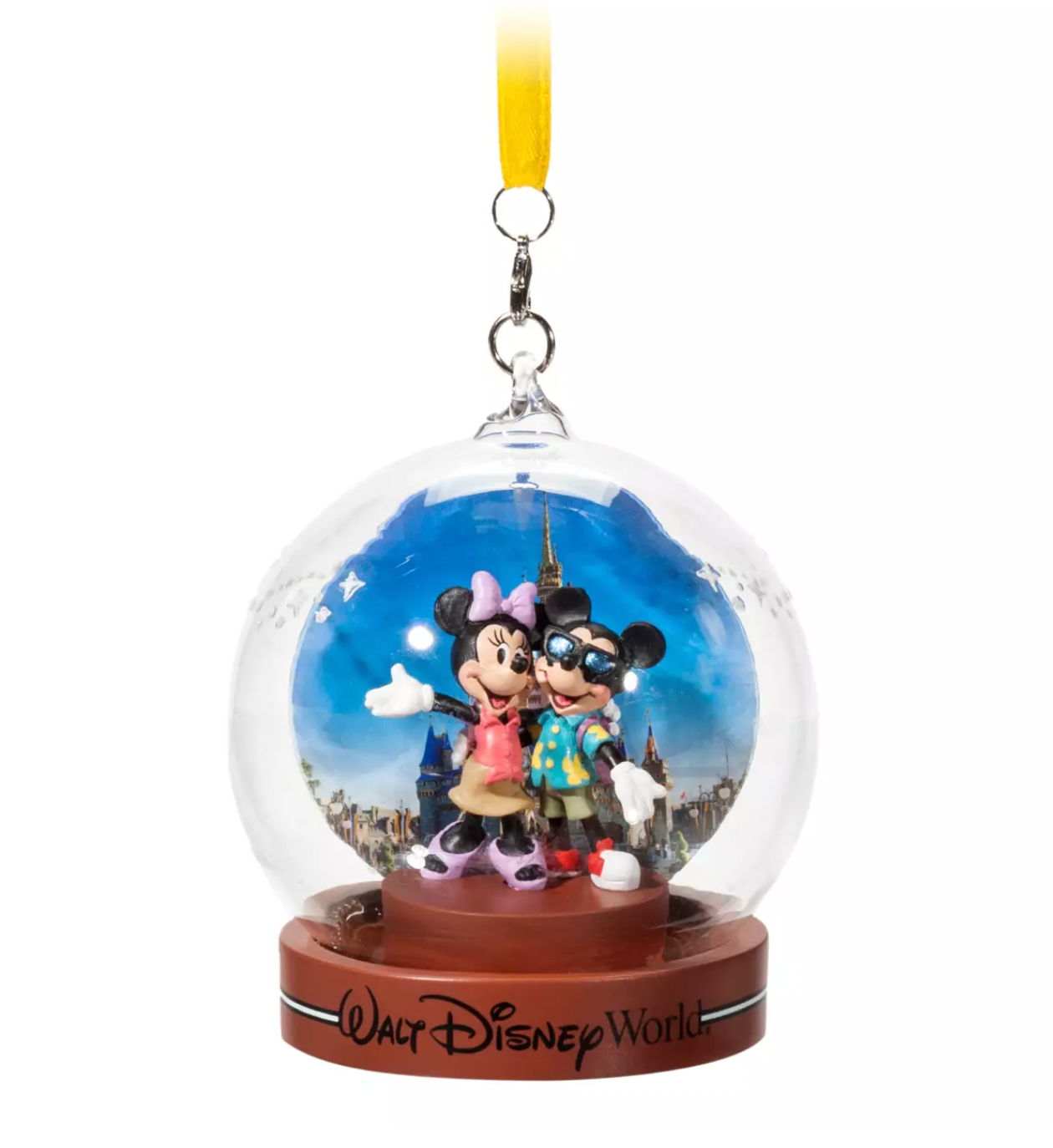 Disney WDW Mickey and Minnie Vacation Dome Glass Christmas Ornament New with Tag