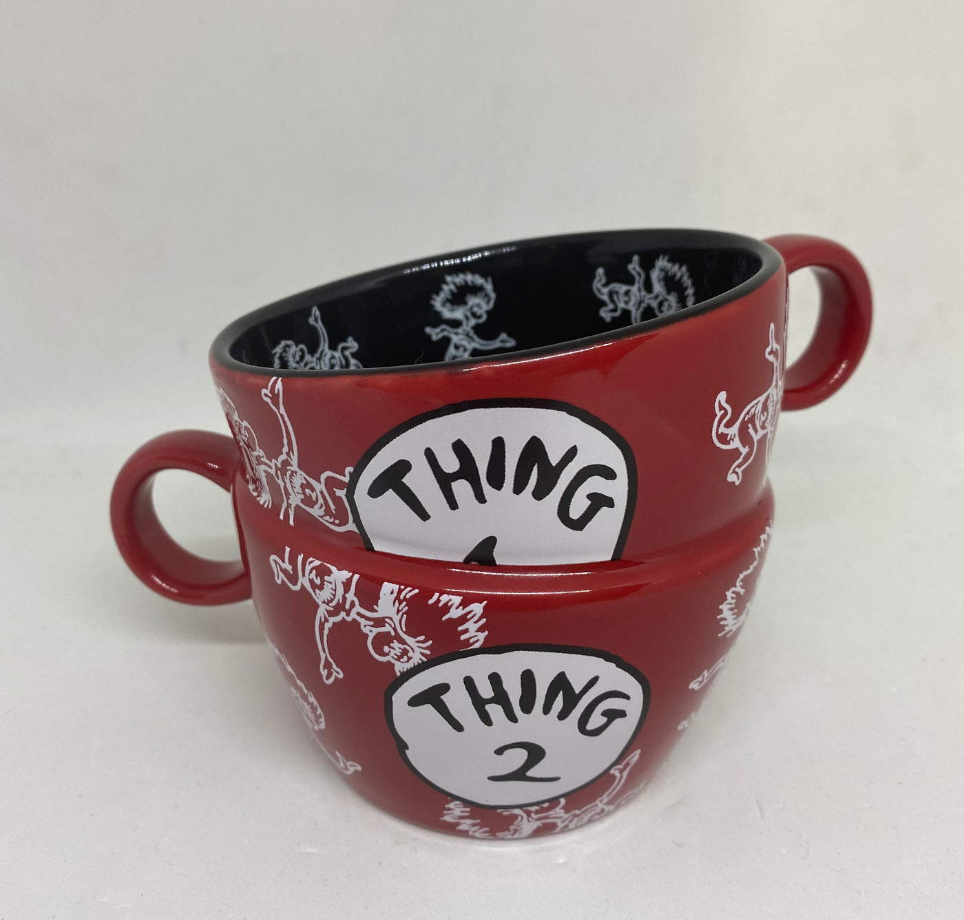 Universal Studios Dr Seuss Thing 1 Thing 2 Stackable Tea Coffee Mug New