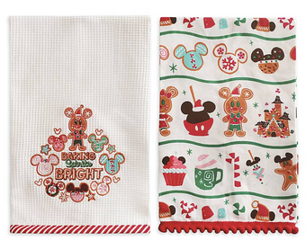 Disney Mickey Minnie Gingerbread Holiday Dish Towel Set New with Tag