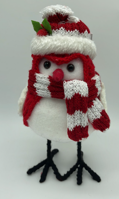 Christmas Red and White Scarf Bird Decorative Figurine New With Tag