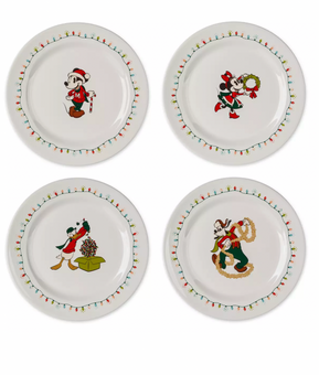 Disney String Lights Mickey Minnie Donald Goofy Christmas Plate Set of 4 New
