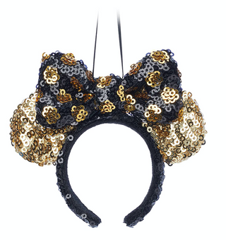 Disney Parks Minnie Gold and Black Sequin Ear Headband Ornament New with Tag