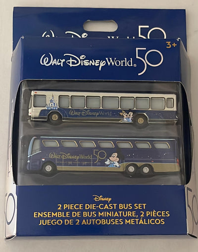 Disney Parks WDW 50th Mickey and Minnie 2 Piece Die Cast Bus Set New with Box