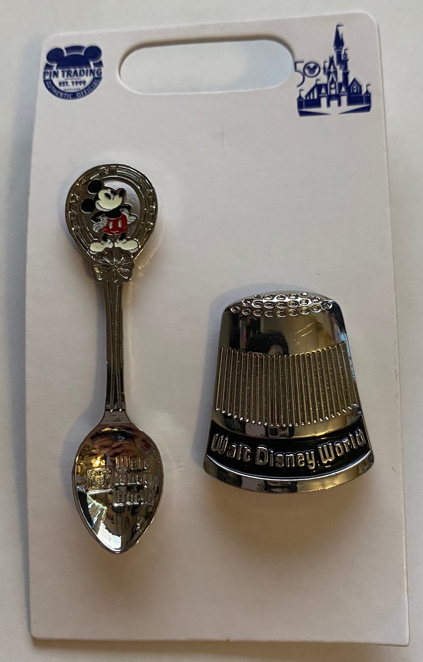 Disney Walt Disney World 50th Vault Vintage Spoon and Thimble Pin New