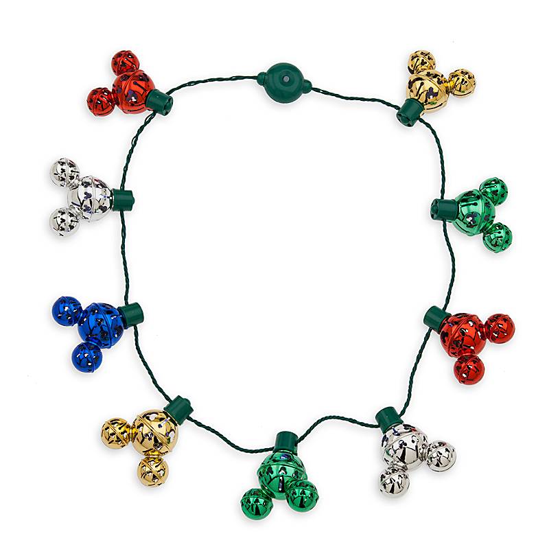 Disney Parks Mickey Mouse Icon Christmas Jingle Bell Light-Up Necklace New w Tag