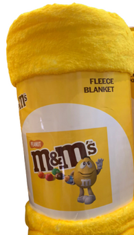 M&M's World Peanuts Bag Yellow Fleece Blanket New with Tag