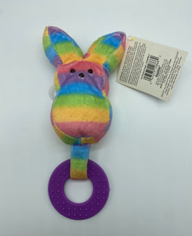 Peeps Easter Peep Rainbow Bunny Pet Toy Squeaker Ring Plush New with Tag
