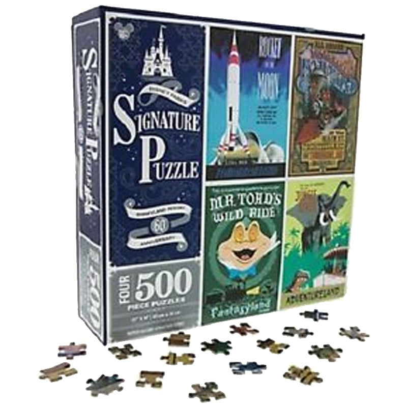 Disney Parks 60th Disneyland Attractions 4 Puzzles of 500 Pieces New with Box