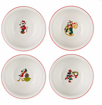 Disney Retro Mickey Minnie Donald Goofy Christmas Holiday Bowl Set of 4 New