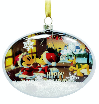 Disney Parks Santa Mickey Friends Glass Oval Snowflakes Christmas Ornament New