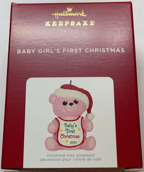 Hallmark 2021 Baby Girl's First Christmas Pink Bear Ornament New with Box