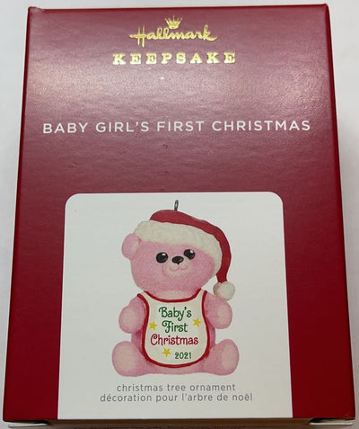 Hallmark 2021 Baby Girl's First Christmas Pink Bear Ornament New with Box