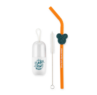 Disney Parks Mickey Play Eat Repeat Reusable Silicone Straw New with Case