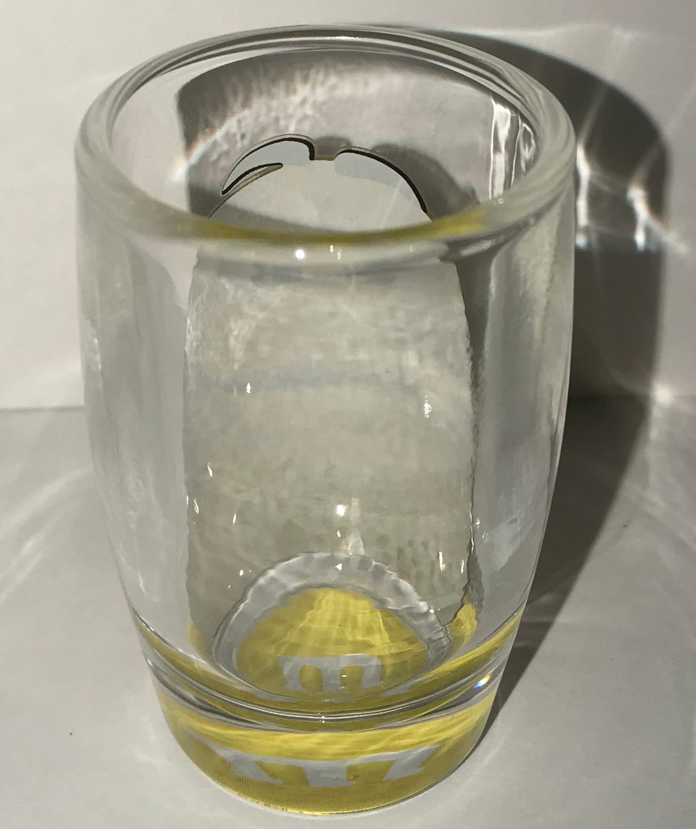 M&M's World Yellow Big Face Clear Shot Glass New