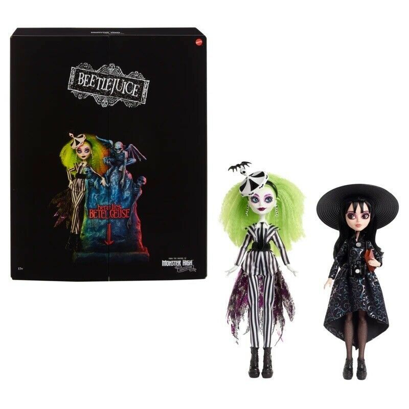 Mattel Creations Beetlejuice And Lydia Deetz Monster High Skullector Dolls New